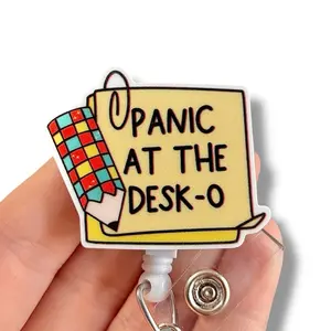 Glitter My Badge Panic at the desk-o badge reel for nurse and hospital workers. Badge clip Badge pull - Retractable swivel clip with a 360 rotation. Great gift for coworker.