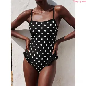 【Summervibes】2026 Women Polka Dot Ruffled Casual Monokini One Piece Swimsuit With Spaghetti Straps,,Summer Holiday Outfits ,Beach Outfits For Women, Bathing Suit