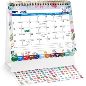 18 Months Standing Flip Mini Desk Calendar 2026-2027 with Stickers, 8" x 6" Runs from July 2026 to December 2027, Watercolor Flowers Desktop Calendar for Home Office Organization