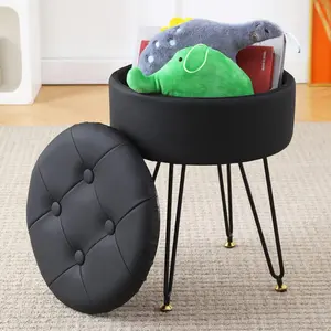 Storage Ottoman Oil Wax Faux Leather Round Footrest Stool Multifunctional Upholstered Ottoman with Metal Legs Modern Vanity Stools Tray Top Coffee Table for Living Room Bedroom, Autumn, Winter, Bar, Makeup Footstool anti-slip foot