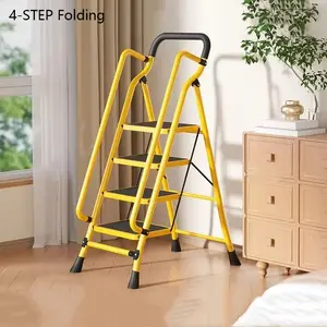 Portable 4-Step Folding Ladder with Handrails, Heavy-Duty Steel Step Stool with Anti-Slip Wide Pedals, 500 lbs Capacity, Comfortable and Secure Grip, Compact Folding for Easy Storage, 73.5" H × 20.5" W × 4.7" D for Home Office