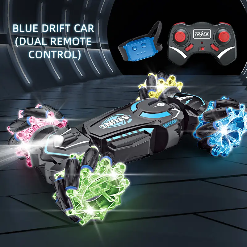Gesture Control Stunt RC Car - 4WD Off-Road Drift Racing Vehicle with LED Headlights, Music, Built-In Lithium Batteries, Rechargeable Remote, 20-25 Mins Runtime, All-Terrain Crawler Toy for 6-12/8-10 Yrs Active Kids (Parent-Child Activity)