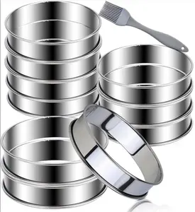 12 Packs English Muffin Rings, 3.15 Inch Stainless Steel Crumpet Ring Double Rolled Tart Nonstick Metal Round Molds with Silicone Oil Brush Baking Utensils Supplies Baking Supplies Kit Cookie Cutters Home Bakeware