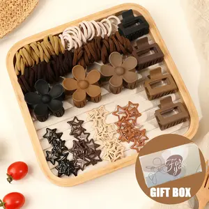 97 PCS Coffee Tone Ladies Hair Set With Box! Multi-color Hairties + Flower/Star/Square Claw Clips | Secure Hairstyles (No Hair Dents) | Ideal For Daily/Dates  #CoffeeHairAccessories #LadiesHairEssentials