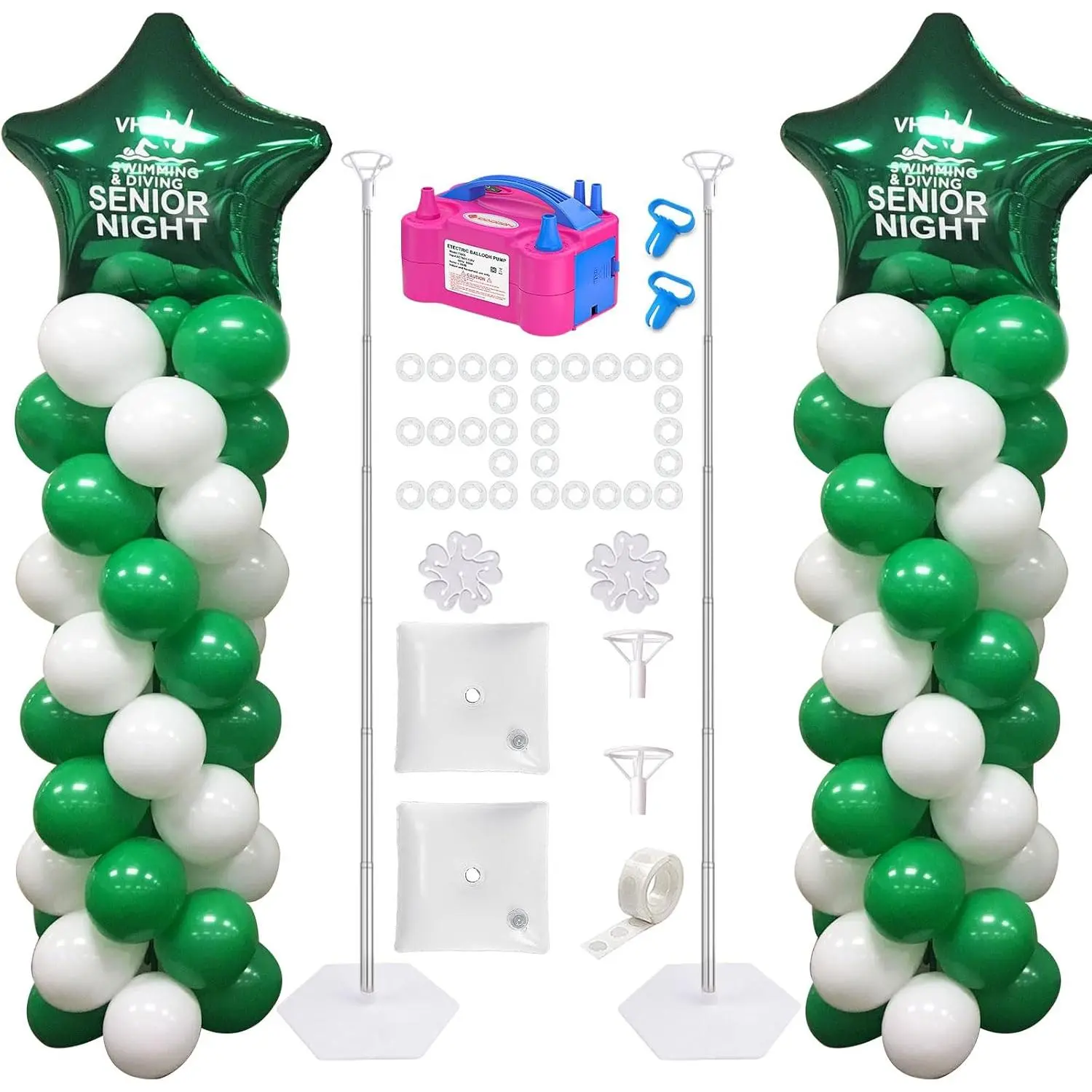 AODAN 2 Set Balloon Column Kit and Balloon Pump Electric, Balloon Column Stand with Balloon Pump, 65 inch Height Balloon Tower Stand for Wedding  Shower Birthday Party Event Decorations