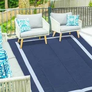 5x8 FT Reversible Mats, Outdoor Rug for Patio Clearance,  Carpet, Plastic Straw Rug for Indoor Outdoor, Floor Mat&Rug for RV Porch Camping Backyard Deck Balcony Beach Trailer (Blue)