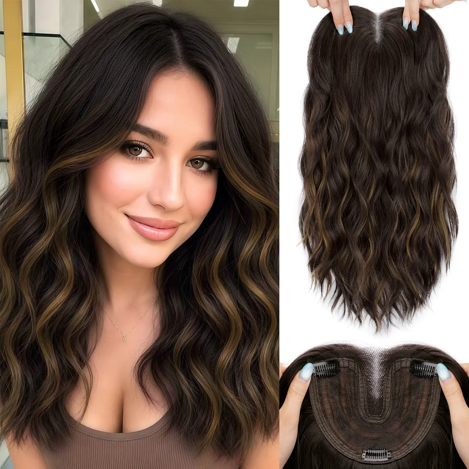 Hair Toppers for Women with Thinning Hair,16 Inch  Synthetic Curly Wavy T Par  Lace Clip in  Hair Toppers Natural Coverage Lightweight Comfortable Design, Adds Volume, Seamless Natural Blend
