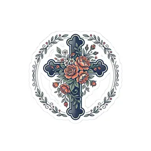 Floral Cross Sticker – Faith in Full Bloom ️ 3x3inch