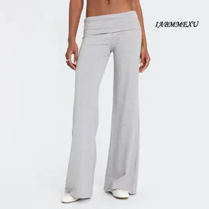 Casual Wide Leg Sweatpants for Women Fold Over Low Rise Flare Yoga Lounge Pants Back to School Clothes for Teen Girls Outfits