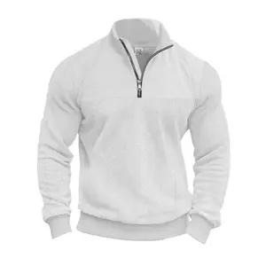 Men's Solid Zip Up Drop Shoulder Sweatshirt, Loose Casual Longsleeves Stand Collar Pullover for Fall & Winter, Men's Clothes for Daily Wear, Mens Clothing, Going Out Tops, Menswear, Zipper Sweatshirt Hoodie Gamis Beige
