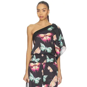 Juliet Johnstone Mariposa One Shoulder Top in Black