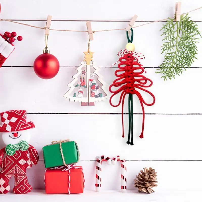 1pc Handmade Christmas Tree Shaped Rope Ornament - Festive Holiday Hanging Decoration, No Electricity Required, Farmhouse Style Decor Cotton