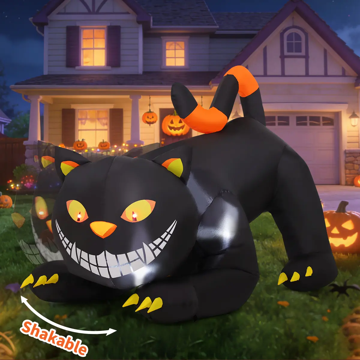 GOOSH 6 FT Halloween Inflatable Black Cat with LED Lights, Blow Up Cat Yard Decor, Lighted Outdoor Halloween Decorations for Lawn Garden, Front Yard Porch Party Decor, Spooky Black Cat Decoration for Holiday Display