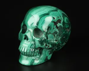 GEMSTONE 2.1" Malachite Carved Crystal Skull, Realistic, Crystal Healing
