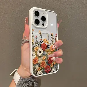Trendy Magnetic Case Suitable for IPhone11/12/13/14/15/16/promax Oil Painting Flower Beds MagSafe Ready, Ultra Thin & Shockproof | Cute Pick for Girls