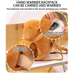 Cartoon Plush Capybara Backpack Capybara Holding An Orange Stuffed Hand Bag Cute Animals Plushie Shoulders Bag For Child gift