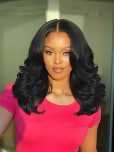 Women U Part Wig V Part Yaki Layered Curly Wigs, 16 Inch Clip-In Synthetic Wig, Heat-Resistant No-Sew-In Design, Natural-Looking