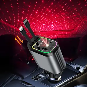 Retractable Car Charger， 66W USB C Fast Car Chargers Adapter, 4 in 1 Retractable Car Charger with 2 USB Ports Car Phone Compatible With IPhone 15/15 Pro Max/14 Pro Max/13/12/11, Car Rapid Charger with Starlight Red Lights lightning cord 4-in-1 car charger