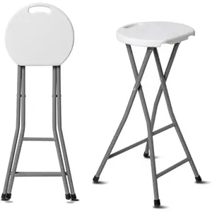 30 Inch Tall Folding Stool Chair | Heavy Duty Plastic Stool Chair | Portable Foldable Bar Height Stools with Handle for Indoor & Outdoor | Bar Stools with Footrest | 300lbs Capacity | White (1)