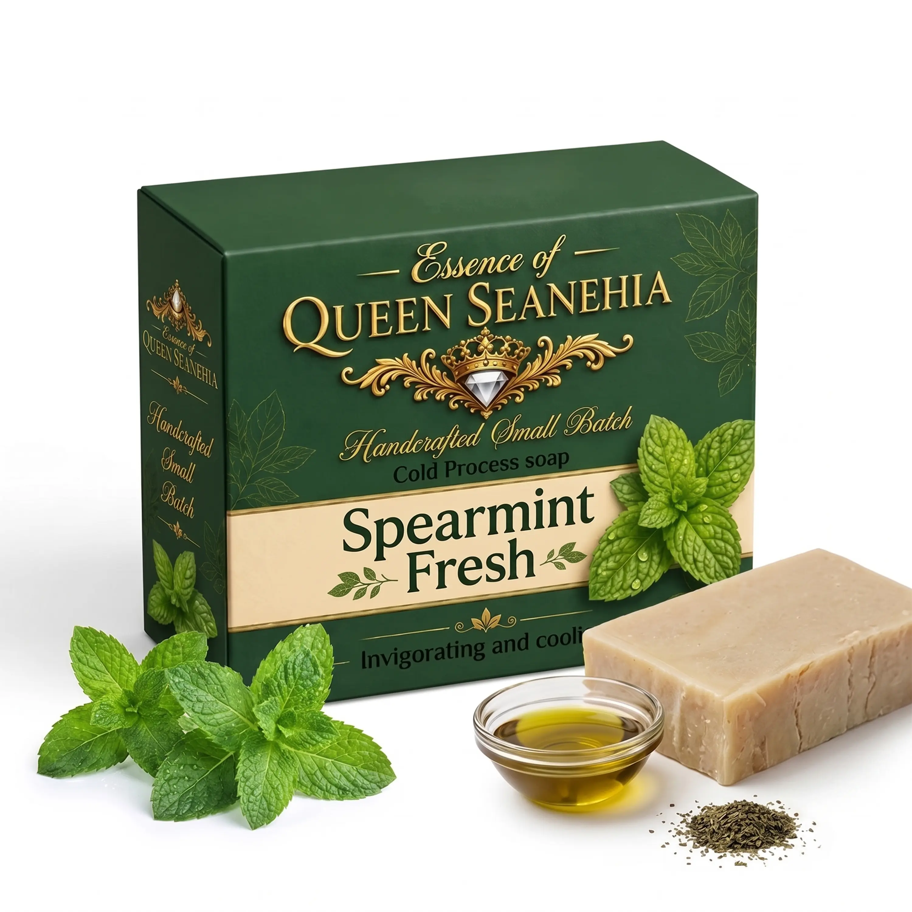 Essence of Queen Seanehia Spearmint Fresh Cold Process Soap Handcrafted Small Batch Invigorating and Cooling