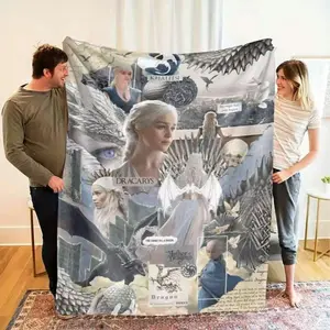 Dragon Queen Fantasy Flannel Blanket， Epic Dragon Art Print with Castle and Wing Elements， Soft Warm Lightweight Cozy Throw， Perfect for Bedroom， Living Room， Reading Nook， Sofa Decoration， Gift for Fantasy Lovers