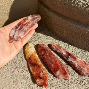 Fire Quartz Feathers Carving Random Two Pieces