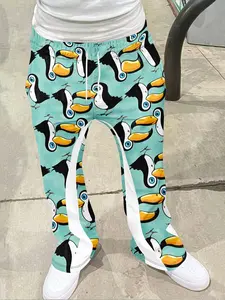 Toucan Tropical Print Flared Pants - Vibrant Exotic Casual Trousers