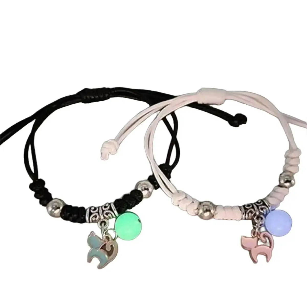 2-Piece Casual Woven Bracelet Set for Couples, Glow-in-the-Dark Stacking Bracelets with Adjustable Knot, Matching Anniversary or Graduation Gift for Friends