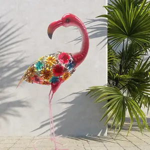 Garden Statues Flamingo Sculptures Metal Yard Art, Pink Bird Art Outdoor Backyard Decor Patio Lawn Porch Ornament Flamingo Yard Decoration (Red with Gold)