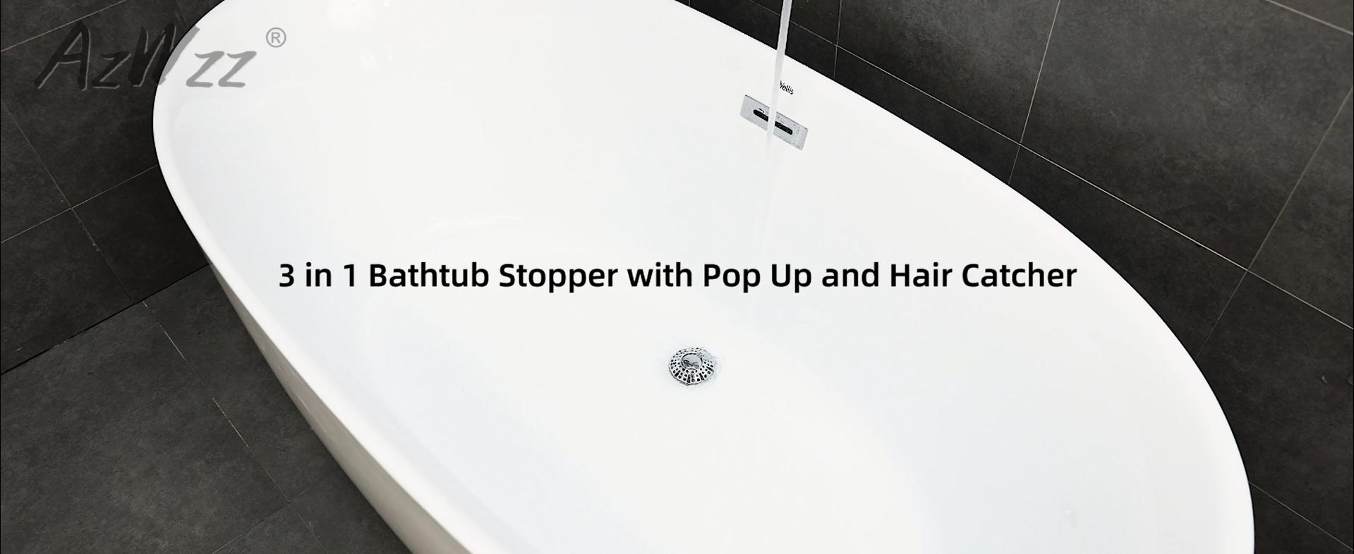 Universal Tub Stopper Bathtub Drain Plug, Pop Up Tub Drain Hair Catcher, Drain Cover with Strainer, for 1-3/8 to 2in Bath Drain Hole