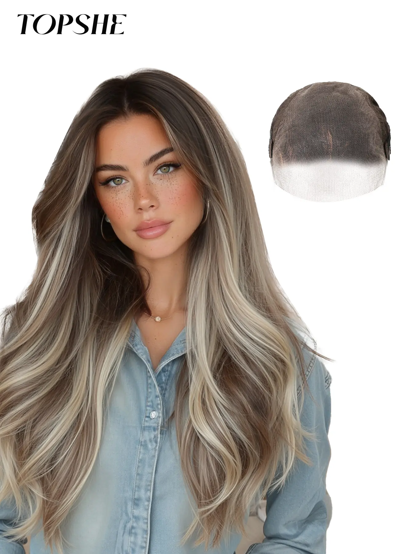 Topshe Hand-Woven Lace Wig Mix Color, Natural Look, High-Quality Synthetic Fiber, Comfortable Breathable, Suitable for Daily Wear, Glueless Frontal Wig, Glueless Wigs, Synthetic Material Wigs, Hair Wigs