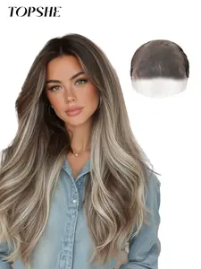 Topshe Hand-Woven Lace Wig Mix Color, Natural Look, High-Quality Synthetic Fiber, Comfortable Breathable, Suitable for Daily Wear, Glueless Frontal Wig, Glueless Wigs, Synthetic Material Wigs, Hair Wigs