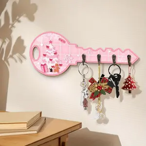 Creative Christmas Themed Hanging Board with Hooks, 1 Count Tree & Gift & Gingerbread Man & Snowflake Pattern Decoration, Key Design Wall Mounted Key Holder for Entrance Hallway Front Door