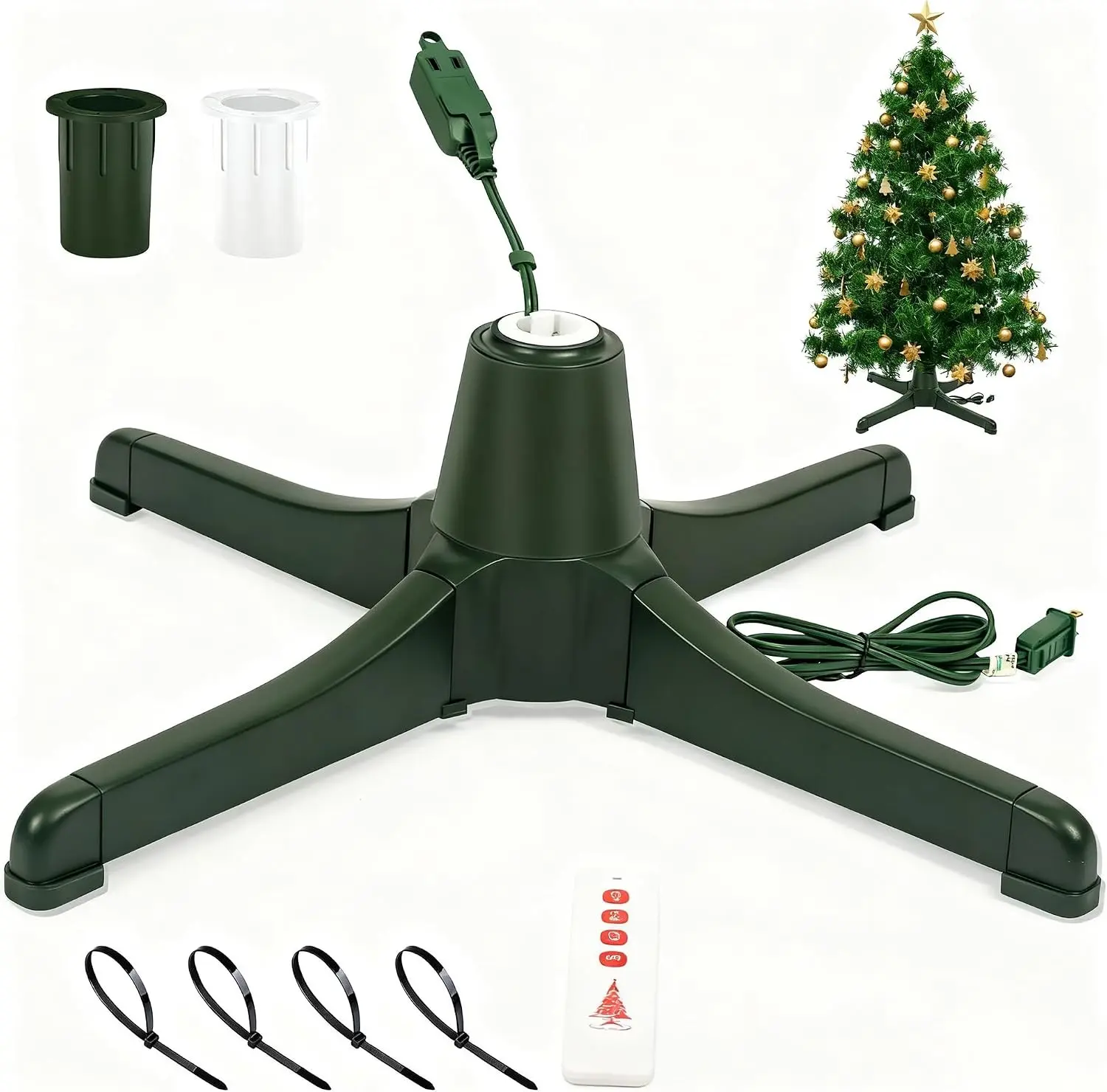 Rotating Christmas Tree Stand, Upgraded 6-Hour Timer Remote Control, 360° Christmas Tree Spinning Base for up to 7.5FT 80lbs Artificial Tree, 3 Trunk Diameter Setting