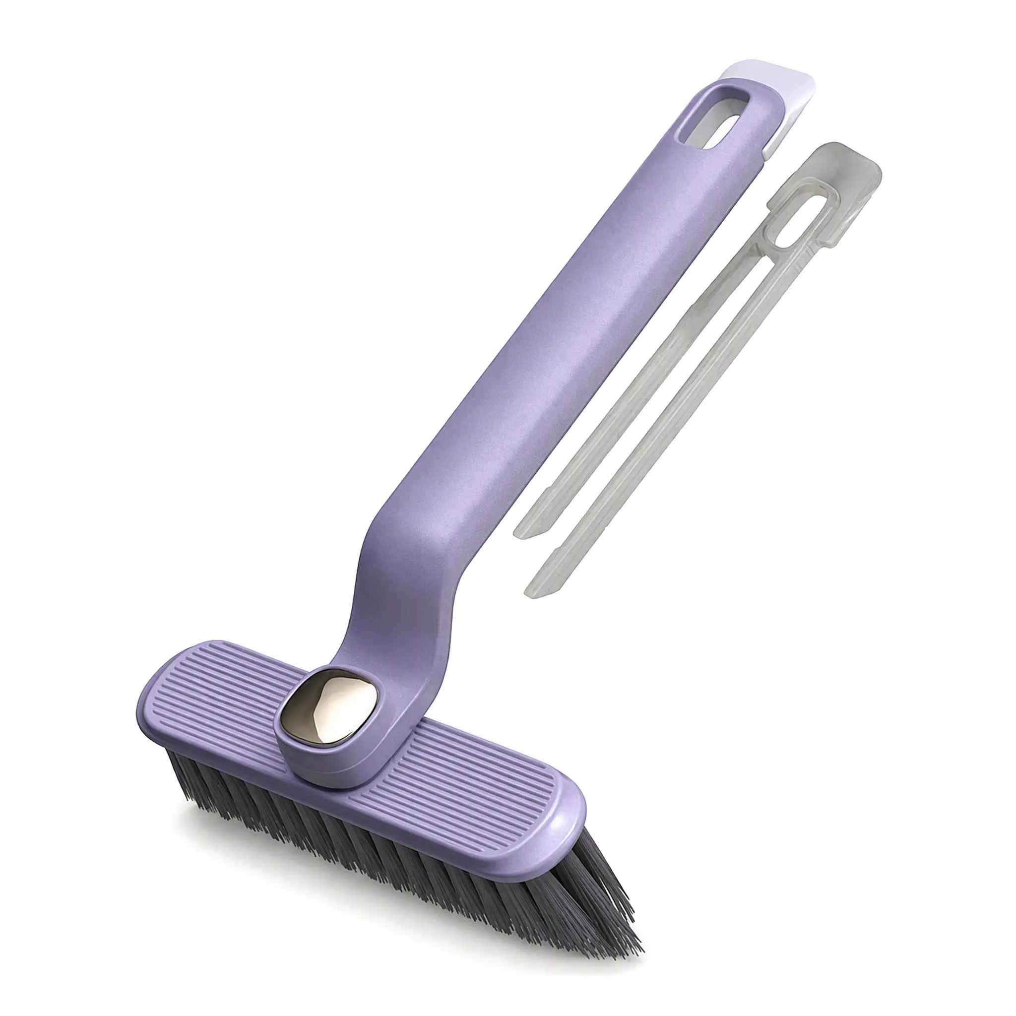 360° Rotating Gap Cleaning Brush, 2-In-1 Hard Bristle Crevice Cleaner with Hair Clip & Scraper, V-Shaped Brush Head for Tile Grout, Window Tracks, Bathroom Corners & Kitchen Sinks, Space-Saving Hanging Household Cleaning Tool