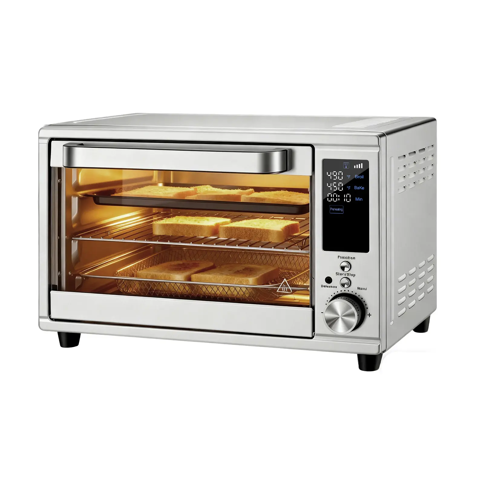 Sweetcrispy 28L Extra-Large Silver Single-Door 4-in-1 Convection Oven Air Fryer Toaster Combo, 120V Plug, 0-60min Adjustable Timer, Baking Tray, Rack & Tongs, Easy Cleaning, for Household Kitchen Roasting/Baking, Toaster Combo Convection Ovens