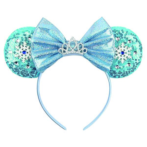 Glitter Princess Mouse Ears Headband with Park Ears, Dress-Up Hair Accessory for Women and Girls (ICE BLUE)