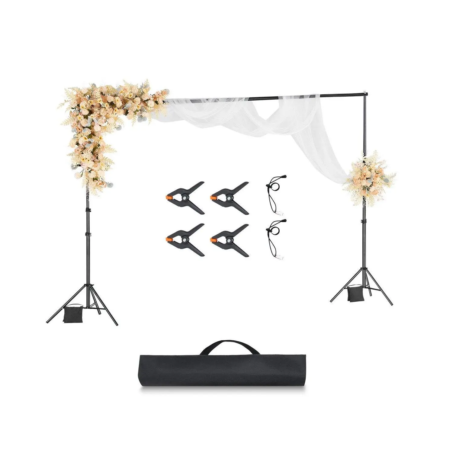 VEVOR Carbon Steel Backdrop Stand Holder Kit, 10x10 ft Adjustable Tripod Camera Accessory with Spring Pins & Sandbags for Content Creators, Studio Photography, Parties