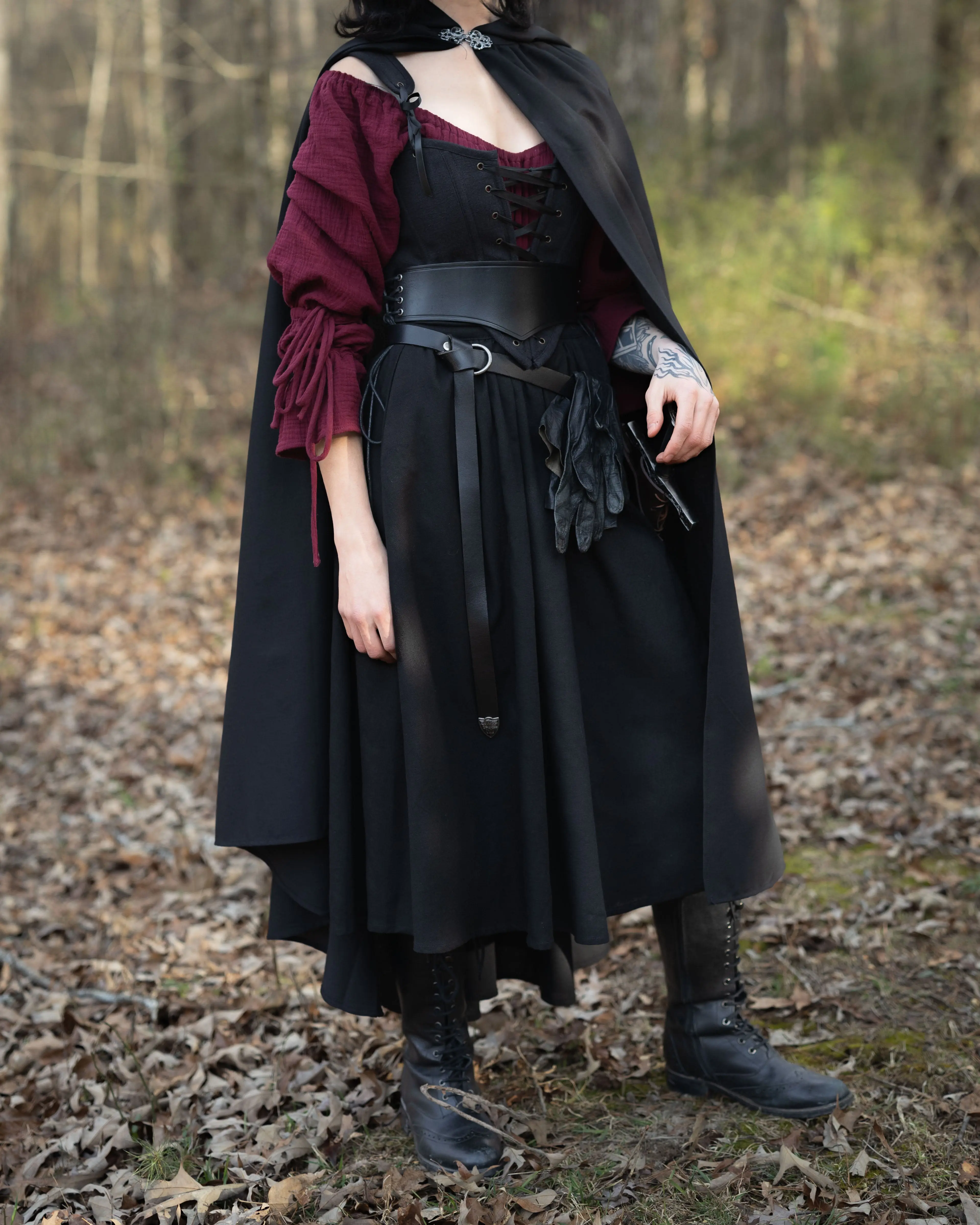 Black Linen Midi Skirt