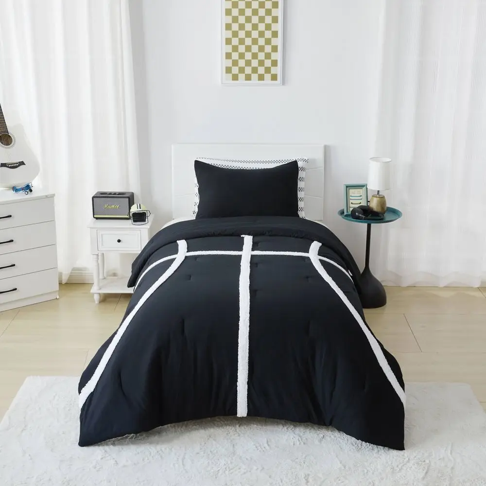 Sportopia Twin Applique Court Comforter, Modern Sports Theme Bedding with Court Stripes, Ideal for Bedroom Use