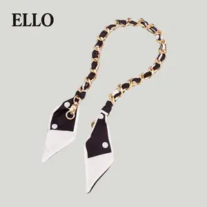 Polka Dot Silk-Chain Purse Strap – Elegant Scarf-Inspired Bag Extender with Gold Chain for Shoulder or Crossbody Bags