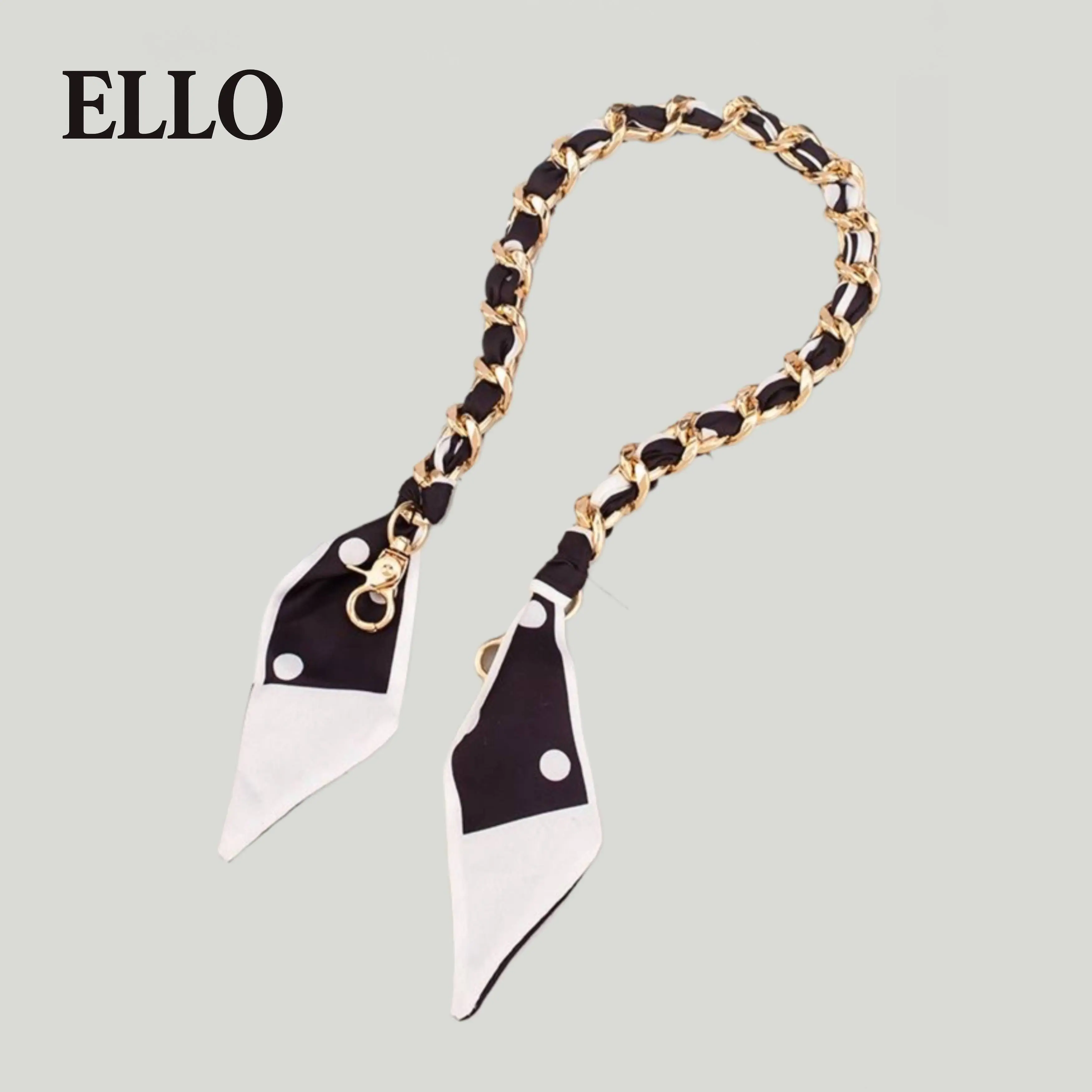 Polka Dot Silk-Chain Purse Strap – Elegant Scarf-Inspired Bag Extender with Gold Chain for Shoulder or Crossbody Bags