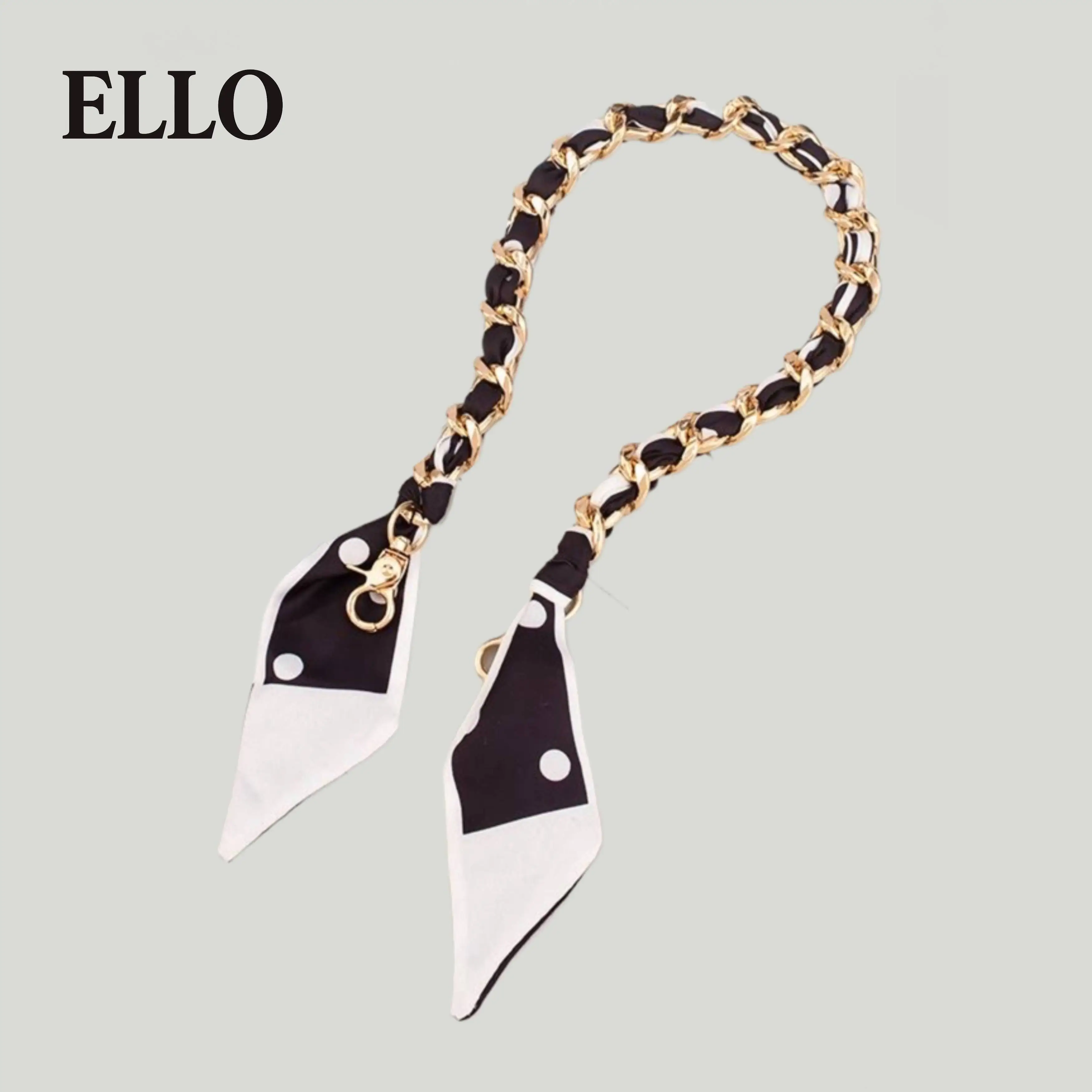 Polka Dot Silk-Chain Purse Strap – Elegant Scarf-Inspired Bag Extender with Gold Chain for Shoulder or Crossbody Bags