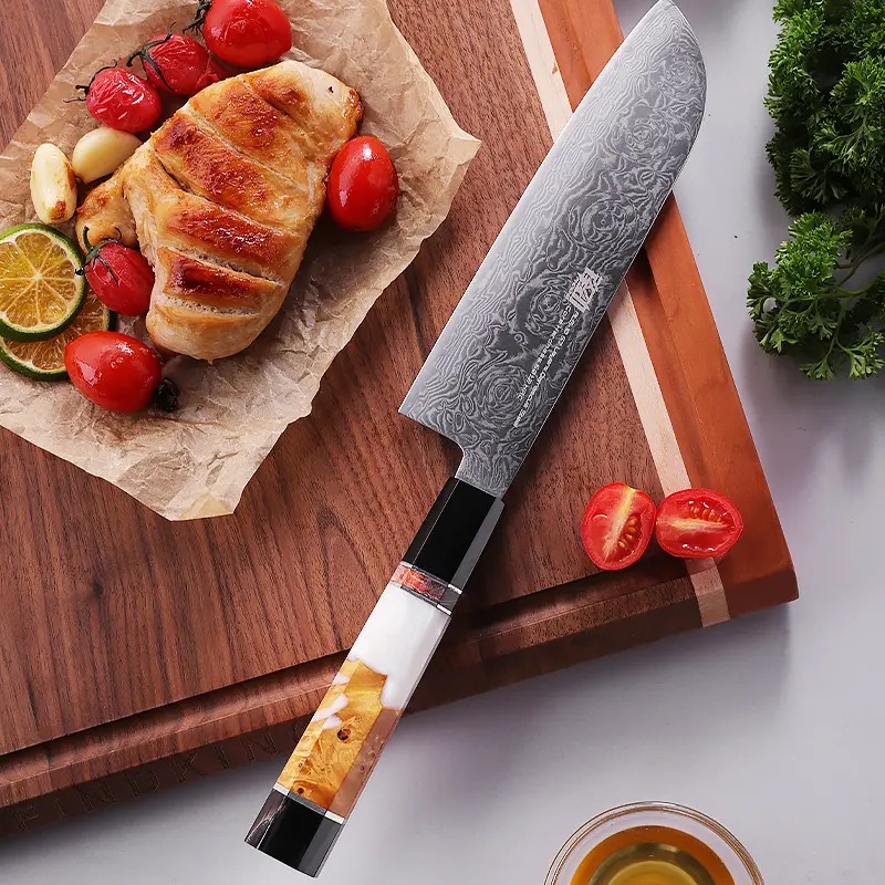 FINDKING 7 Inch Japanese Santoku Knife, Damascus Blade Asian Knife, Chef Knife for Everyday Cooking, A Must-Have Kitchen Knife (BLACK-ROSE Series)