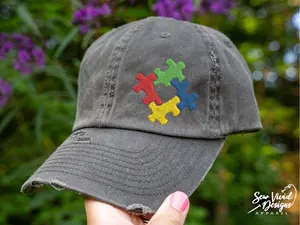 Autism Awareness Puzzle Hat | Distressed Baseball Cap OR Ponytail Hat | Autism Puzzle Piece Cap | Autism Mom Gift | Custom Autism Gifts