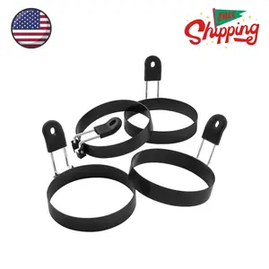 Large 3.5" Nonstick Egg Rings Set of 4, Round Crumpet Ring Mold Shaper