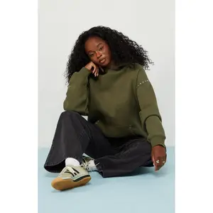 Pacsun Women's Green Studded Solid Pullover Hoodie