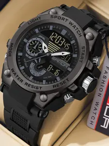 SANDA New Men's Electronic Watch, Tactical Sport Watch, Sports Multifunctional waterproof Dual Display LED, Men's Sportive Analog-digital Quartz Water Resistant Wristwatch, Watch for Men with Luminous & Alarm & Calendar with Box