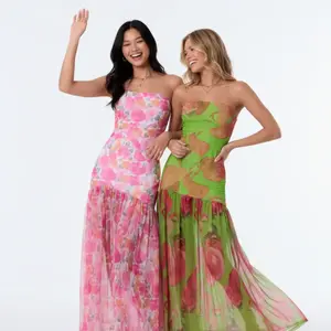 Women's Strapless Tube Top Dress, Backless Mesh Patchwork Tropical Leopard Print High Slit Long Dress, Sexy Stylish Outfit Perfect For Party Club Night And Evening Events