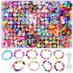 1000-1480 pcs Polymer Clay Beads Bracelet Making Kit 24 Styles Cute Fun Beads for Jewelry Necklace Earring DIY Accessories Women Girls Kit Colorful Friendship Bracelet Making Kit